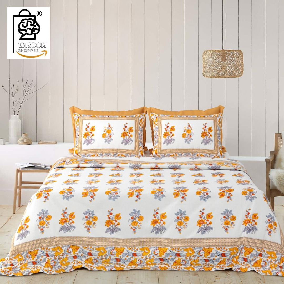 WSOKO COTTON Jaipur Weaves Bedsheet King Size 100% Pure Cotton 400TC Bed Sheet with 2 Pillow Covers, Super Soft Cozy Bedsheets Set,108x108 inches/ 9ftx9ft (Floral&nbsp; Super King)