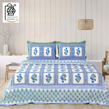 WSOKO COTTON Jaipur Weaves Bedsheet King Size 100% Pure Cotton 400TC Bed Sheet with 2 Pillow Covers, Super Soft Cozy Bedsheets Set,108x108 inches/ 9ftx9ft (Floral&nbsp; Super King)