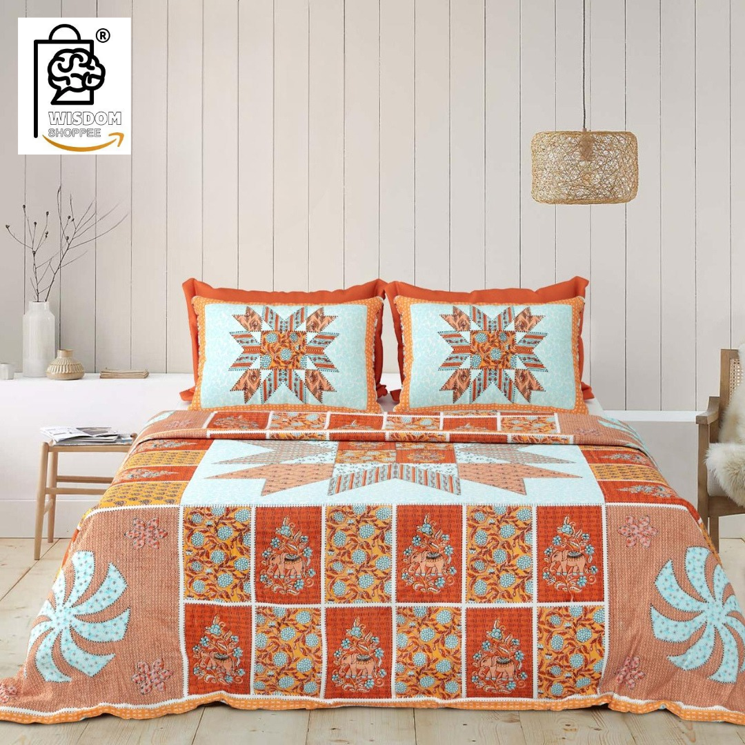 WSOKO COTTON Jaipur Weaves Bedsheet King Size 100% Pure Cotton 400TC Bed Sheet with 2 Pillow Covers, Super Soft Cozy Bedsheets Set,108x108 inches/ 9ftx9ft (Floral&nbsp; Super King)