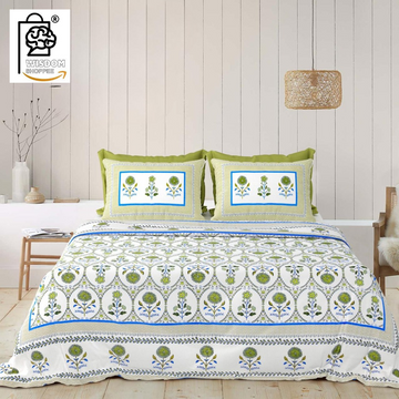 WSOKO COTTON Jaipur Weaves Bedsheet King Size 100% Pure Cotton 400TC Bed Sheet with 2 Pillow Covers, Super Soft Cozy Bedsheets Set,108x108 inches/ 9ftx9ft (Floral&nbsp; Super King)