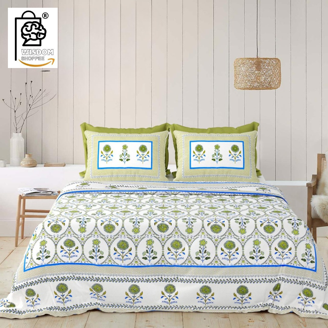 WSOKO COTTON Jaipur Weaves Bedsheet King Size 100% Pure Cotton 400TC Bed Sheet with 2 Pillow Covers, Super Soft Cozy Bedsheets Set,108x108 inches/ 9ftx9ft (Floral&nbsp; Super King)