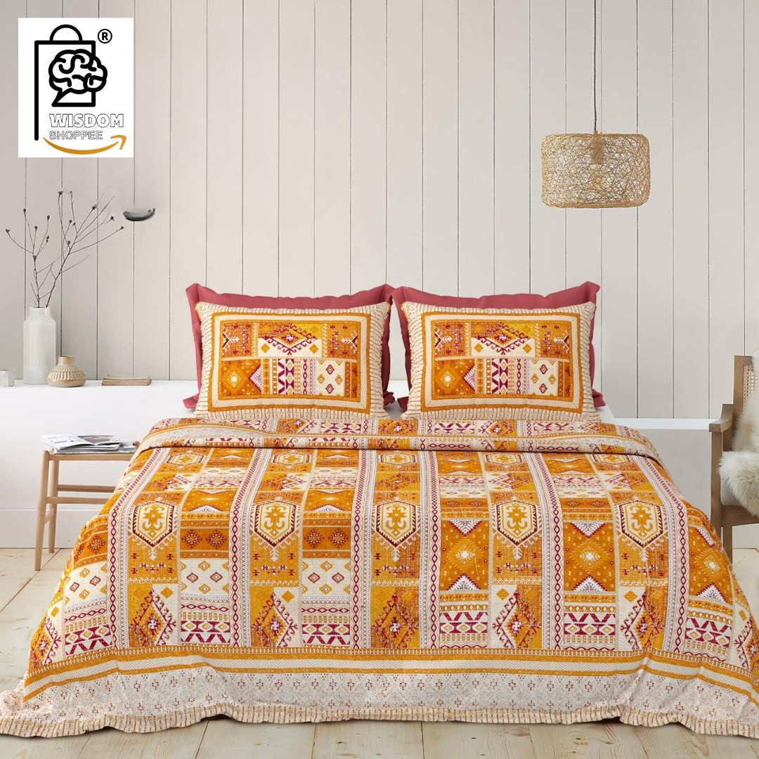 WSOKO COTTON Jaipur Weaves Bedsheet King Size 100% Pure Cotton 400TC Bed Sheet with 2 Pillow Covers, Super Soft Cozy Bedsheets Set,108x108 inches/ 9ftx9ft (Floral&nbsp; Super King)