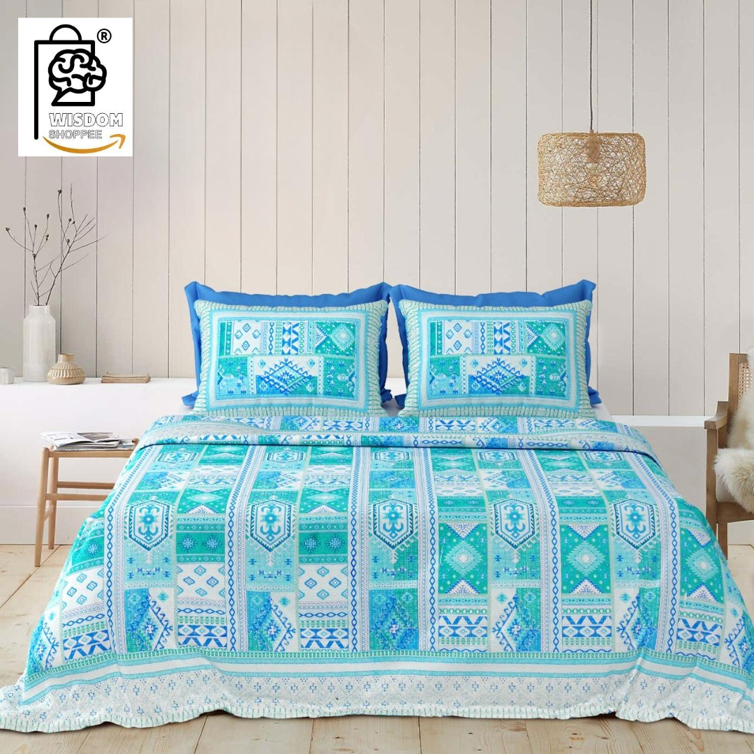 WSOKO COTTON Jaipur Weaves Bedsheet King Size 100% Pure Cotton 400TC Bed Sheet with 2 Pillow Covers, Super Soft Cozy Bedsheets Set,108x108 inches/ 9ftx9ft (Floral&nbsp; Super King)