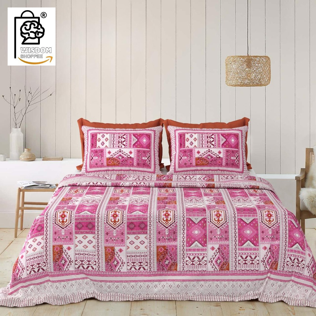WSOKO COTTON Jaipur Weaves Bedsheet King Size 100% Pure Cotton 400TC Bed Sheet with 2 Pillow Covers, Super Soft Cozy Bedsheets Set,108x108 inches/ 9ftx9ft (Floral&nbsp; Super King)