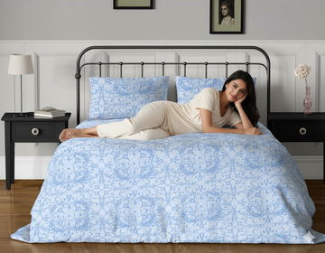 WSOKO COTTON 500TC Super Soft Premium Cotton Super King Size Bedsheet for Double Bed with 2 Pillow Covers 108x108 Inches | Breathable Printed Flat Sheet Wrinkle-Resistan