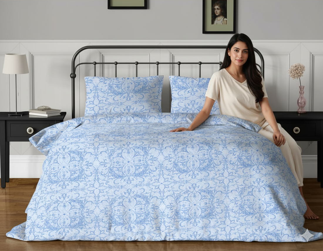 WSOKO COTTON 500TC Super Soft Premium Cotton Super King Size Bedsheet for Double Bed with 2 Pillow Covers 108x108 Inches | Breathable Printed Flat Sheet Wrinkle-Resistan