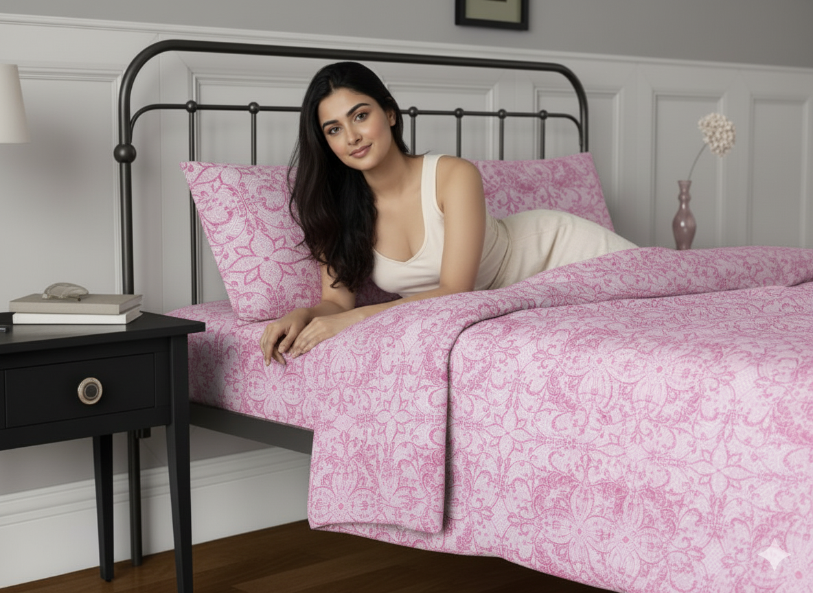 WSOKO COTTON 500TC Super Soft Premium Cotton Super King Size Bedsheet for Double Bed with 2 Pillow Covers 108x108 Inches | Breathable Printed Flat Sheet Wrinkle-Resistant, Durable
