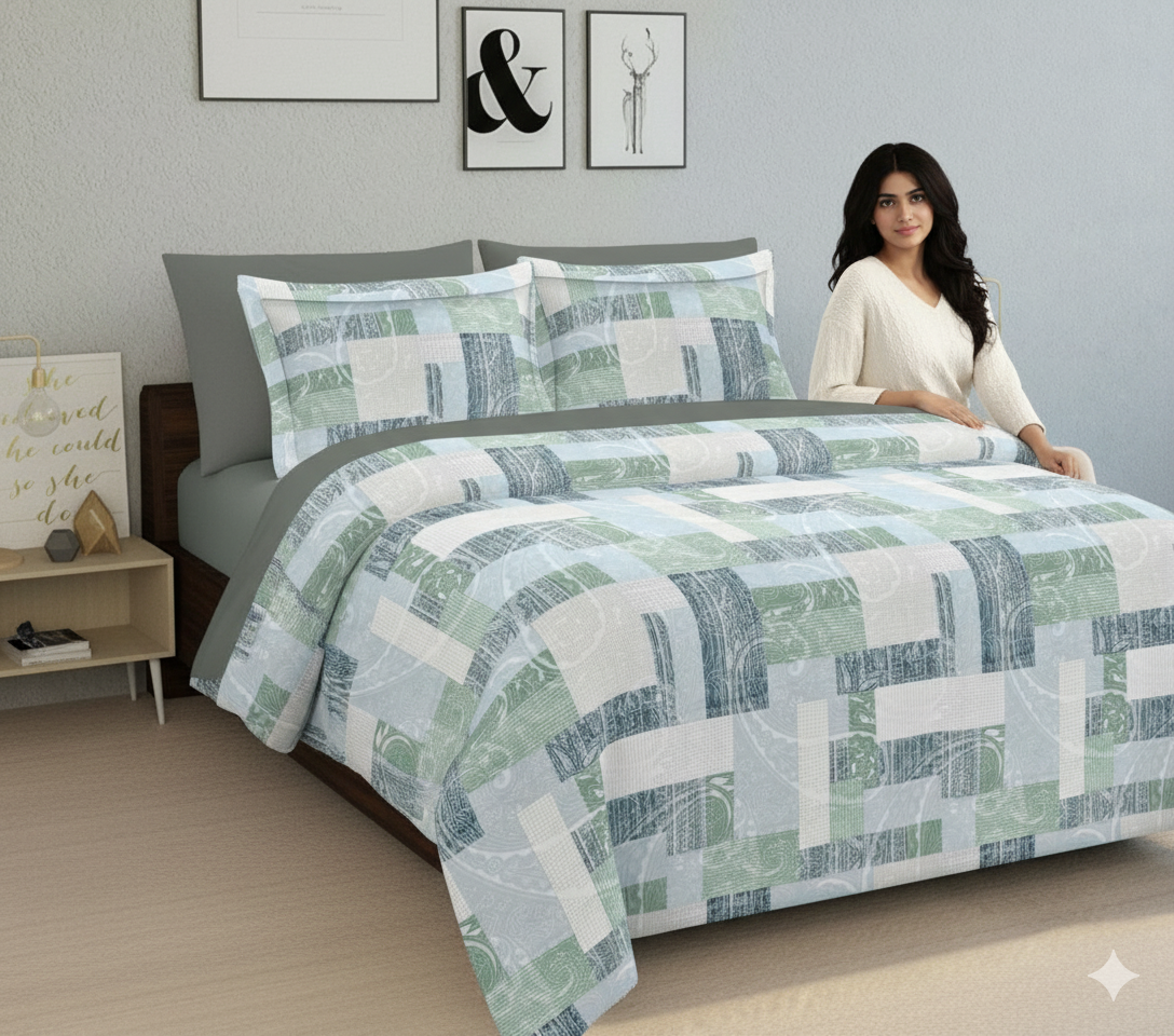 WSOKO COTTON 500TC Super Soft Premium Cotton Super King Size Bedsheet for Double Bed with 2 Pillow Covers 108x108 Inches | Breathable Printed Flat Sheet Wrinkle-Resistant, Durable