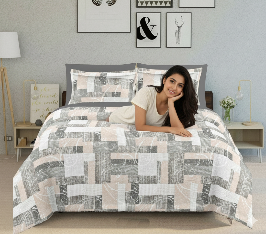 WSOKO COTTON 500TC Super Soft Premium Cotton Super King Size Bedsheet for Double Bed with 2 Pillow Covers 108x108 Inches | Breathable Printed Flat Sheet Wrinkle-Resistant, Durable