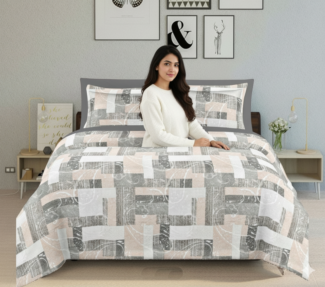 WSOKO COTTON 500TC Super Soft Premium Cotton Super King Size Bedsheet for Double Bed with 2 Pillow Covers 108x108 Inches | Breathable Printed Flat Sheet Wrinkle-Resistant, Durable