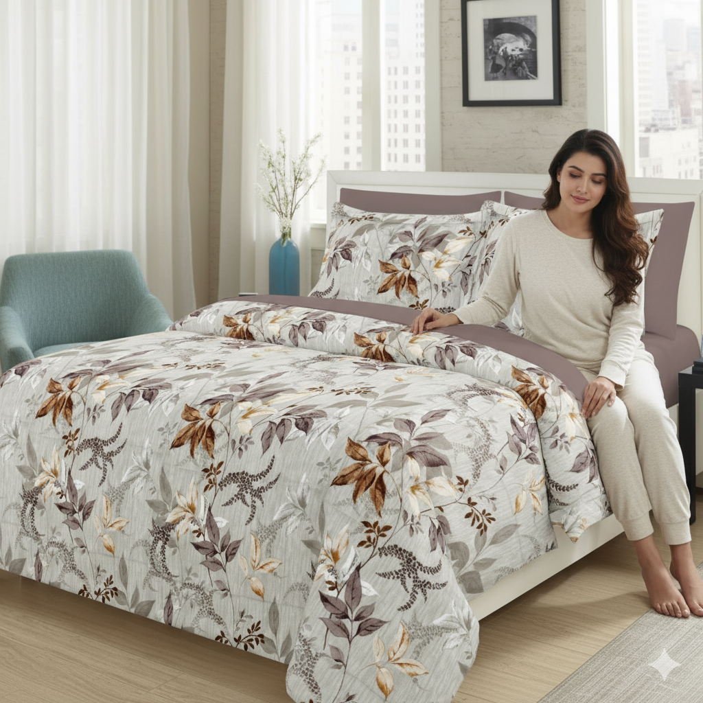 WSOKO Cotton Print Bedsheet,500 Thread Count Super King Size With Two Pillow Cases(Mauve),500 TC