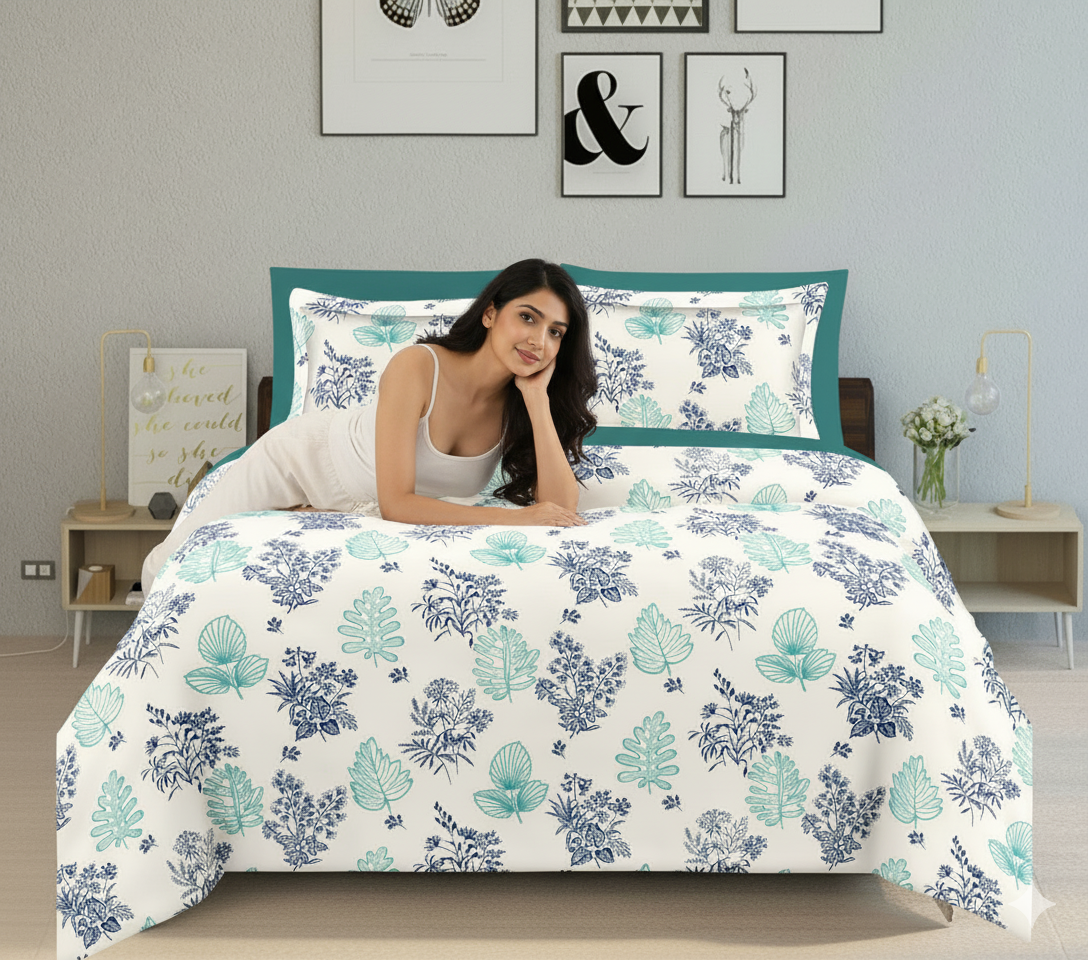 WSOKO COTTON Bedsheet King Size 100% Pure Cotton Bed Sheet with 2 Pillow Covers, 500TC 108x108 Inches Floral Bedding Set, Soft Breathable Cozy Flat Sheet, Exotic Wings, Multicolor
