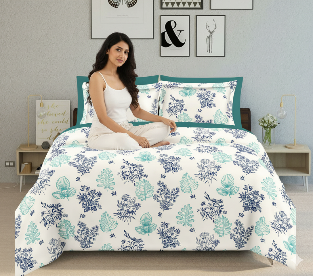 WSOKO COTTON Bedsheet King Size 100% Pure Cotton Bed Sheet with 2 Pillow Covers, 500TC 108x108 Inches Floral Bedding Set, Soft Breathable Cozy Flat Sheet, Exotic Wings, Multicolor