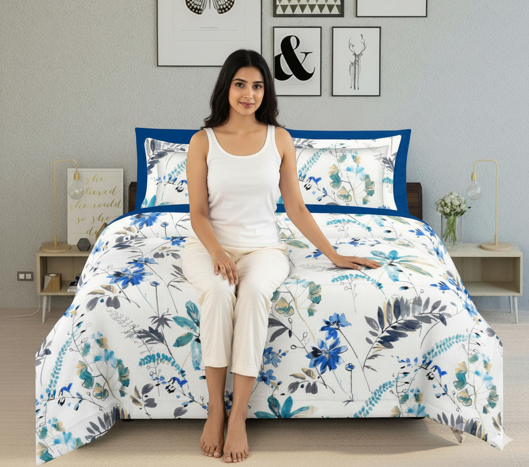 WSOKO COTTON Bedsheet King Size 100% Pure Cotton Bed Sheet with 2 Pillow Covers, 500TC 108x108 Inches Floral Bedding Set, Soft Breathable Cozy Flat Sheet, Exotic Wings, Multicolor