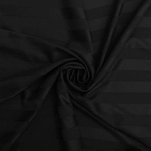 WSOKO Luxury Collection Satin Silky Super Soft Solid Color Stripes 1 Piece X-Large 108"x108" Double Bed King Size Bedsheets with 2 Pillow Covers-Black