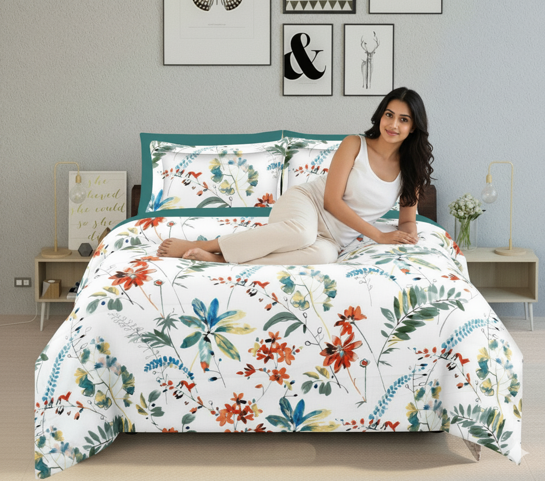 WSOKO COTTON Bedsheet King Size 100% Pure Cotton Bed Sheet with 2 Pillow Covers, 500TC 108x108 Inches Floral Bedding Set, Soft Breathable Cozy Flat Sheet, Exotic Wings, Multicolor