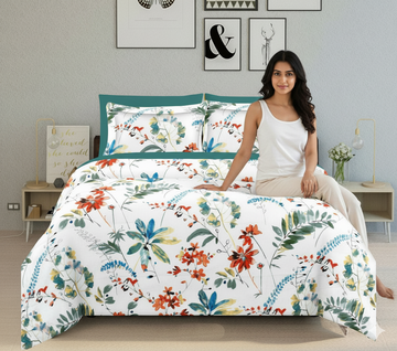 WSOKO COTTON Bedsheet King Size 100% Pure Cotton Bed Sheet with 2 Pillow Covers, 500TC 108x108 Inches Floral Bedding Set, Soft Breathable Cozy Flat Sheet, Exotic Wings, Multicolor