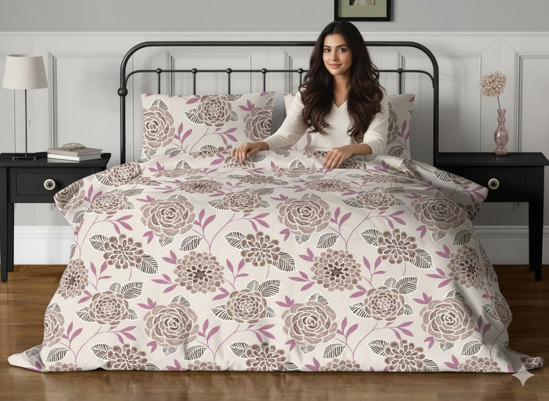 WSOKO COTTON Bedsheet King Size 100% Pure Cotton Bed Sheet with 2 Pillow Covers, 500TC 108x108 Inches Floral Bedding Set, Soft Breathable Cozy Flat Sheet, Exotic Wings, Multicolor