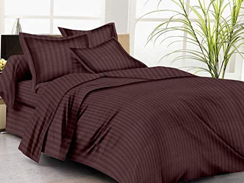 WSOKOLuxury Collection Satin Silky Super Soft Solid Color Stripes 1 Piece X-Large 108"x108" Double Bed King Size Bedsheets with 2 Pillow Covers-Coffee