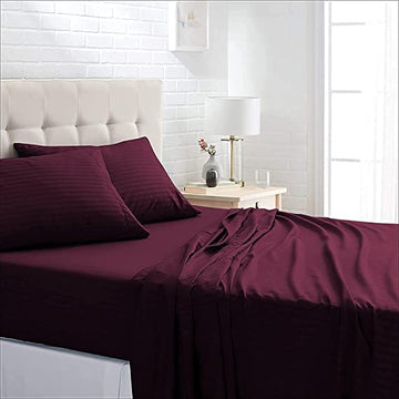 WSOKO Cotton Satin Stripe King Size Double Bed Flat Bedsheet with Two Pillow Covers for Home/Hotels/Guest/Hospital/House/Villa/PG's (90 x 100 Inch)