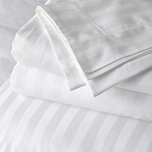 WSOKO Cotton Satin Stripe White Bed Sheet, 400Thread Count, Premium Comfort Cotton Bedsheets for Home, Hotels &amp; Guest House (King)