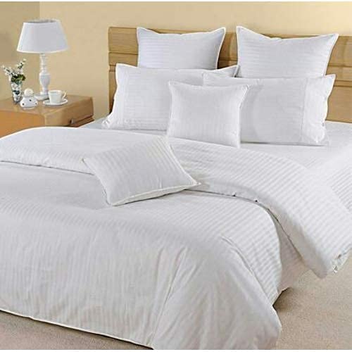 WSOKO COTTON Plain Satin Stripes Microfiber AC Comforter Set King Size with 1 Double Bed Sheet and 2 Pillow Covers 90 x 100 Inch for Home &amp; Hotels - White, 400 TC