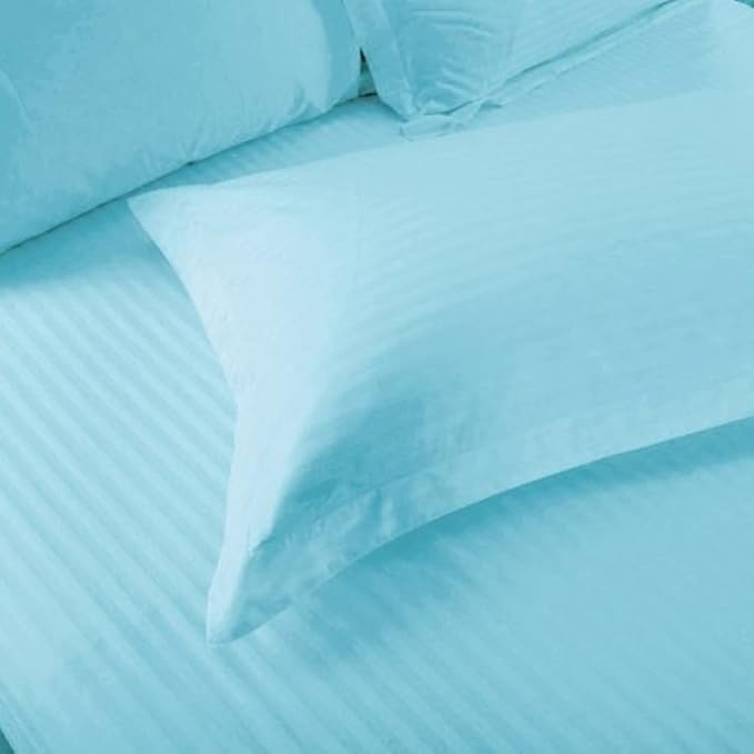 WSOKO 400TC 100% Cotton Satin Stripe Single Bed Sheet - Premium Hotel Bedsheet and 2 Pillow Covers Set for Hotels, Guest House & B&B (108"X108"