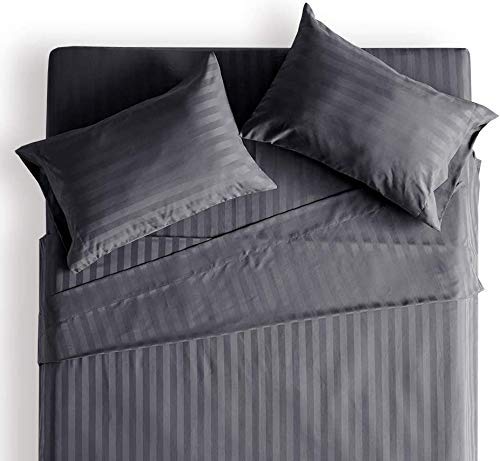 WSOKO COTTON 400 TC Striped Bed Sheet – 300 TC Cotton Feel – King (100"x108") – Steel Grey – with 2 Pillow Covers | Ideal for Hostels, PGs, Hotels & Guest Houses
