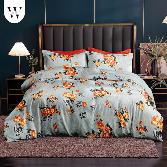 Thread Count Premium Cotton Queen Size Printed Double Bedsheet with Two Pillow Covers for Home 90 Inches x 100 Inches