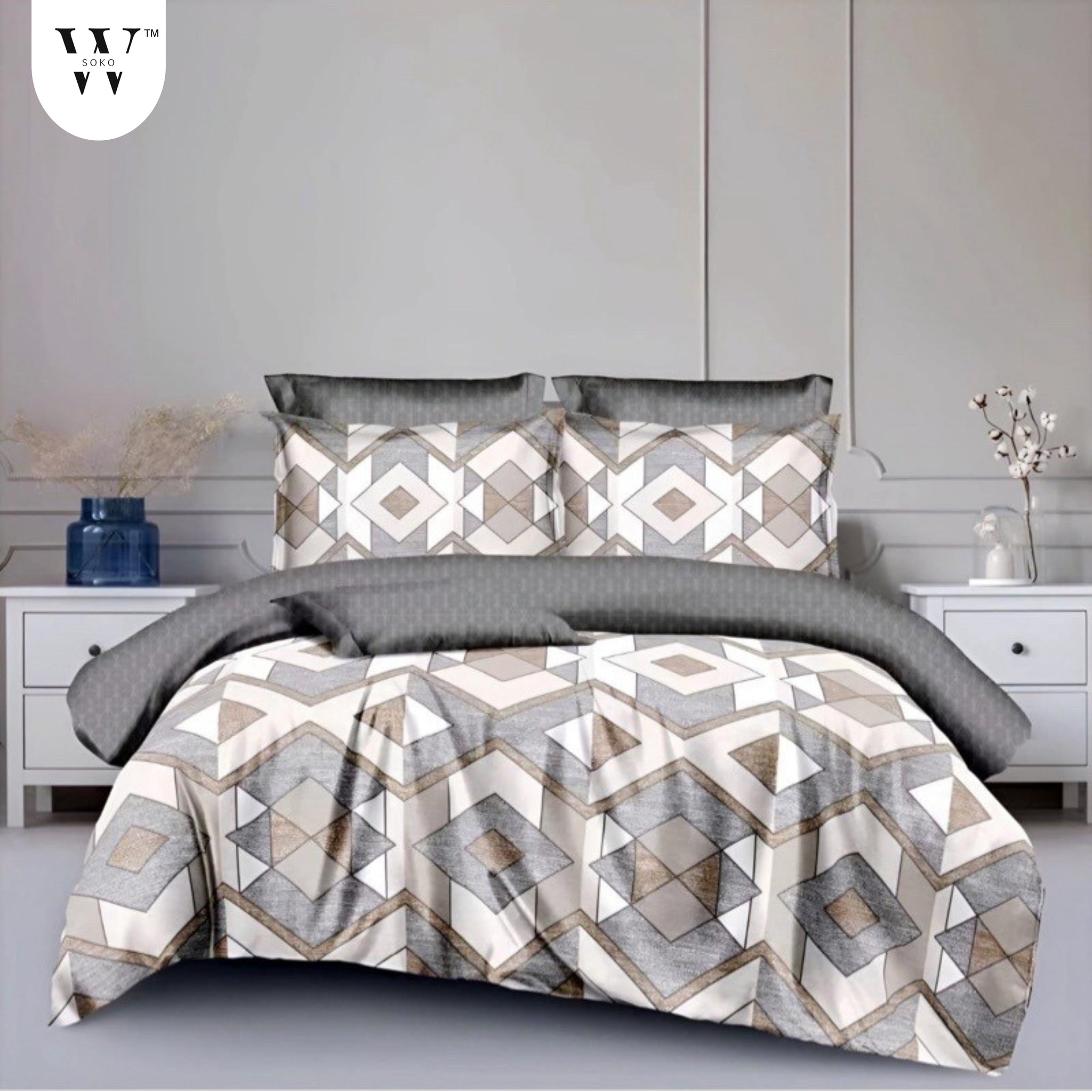 WSOKO 100% Cotton 400 TC Premium Super King Size Bedsheet for Double Bed (108 x 108 Inch) with 2 Pillow Covers Set (17 x 27 Inch) Designer Printed Bedsheet