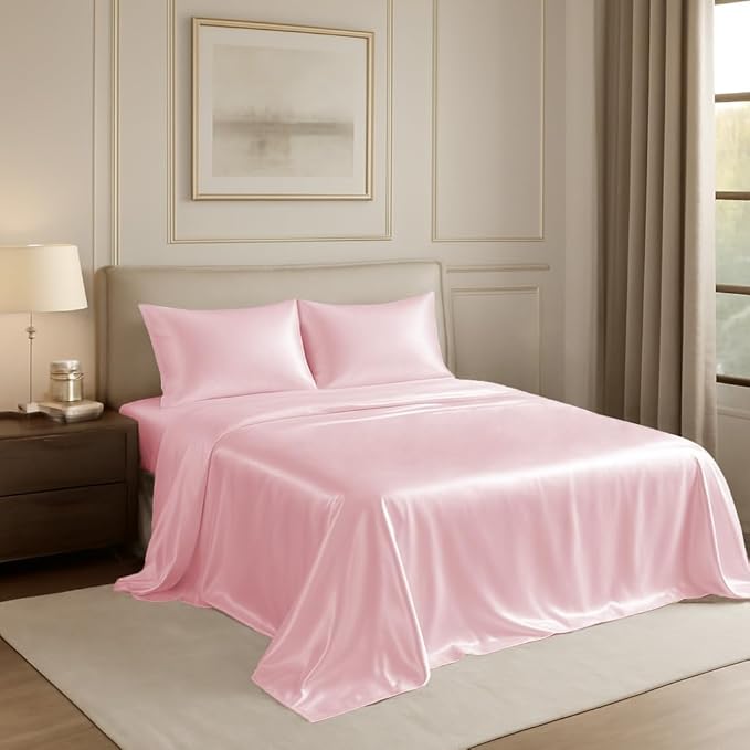 WSOKO SATIN Cloth Fusion Satin Bedsheet for King Size 108X108  Bed, Perfect for Romantic Night, Excellent Gift for All Celebrations, Set of 1 Satin Sheet 108"X108" & 2 Pillow Covers (Baby Pink)| H603 | 400 TC
