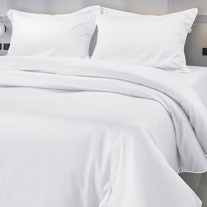 WSOKO 500 Thread Count Italian Pure Cotton Flat Sheets, 108" X 108" Inch Super King Size Bedsheet With 2 Pillow Cases, Wrinkle Free Cotton Sheets,White,500 TC