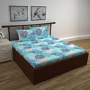 WSOKO 100% Cotton 400TC Bedsheet for Double Bed King Size Bedsheet with 2 Pillow Covers[108X108 (Size:275 X 275 cm, Green, Floral)