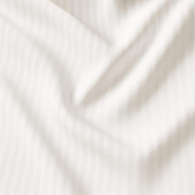 WSOKO Satin Stripe 400 TC King Size 4Pc AC Comforter Set for Double Bed with 1 Flat Bedsheet and 2 Pillow Covers - Lightweight for All Weather/Season - 90x100 Inches, White