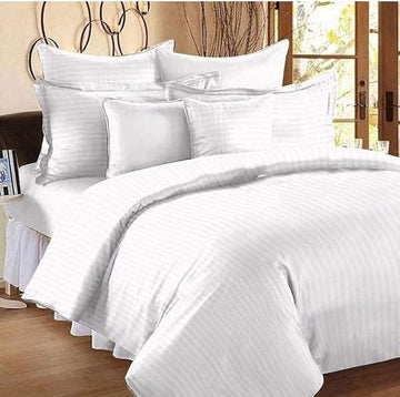 WSOKO 600 TC White Stripe Cotton Bedsheet | Super King | Hotel & Home Use