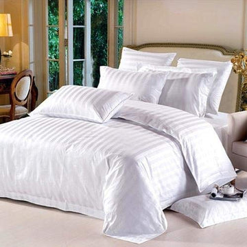 WSOKO Cotton Satin Stripe White Bed Sheet, 400Thread Count, Premium Comfort Cotton Bedsheets for Home, Hotels &amp; Guest House (King)