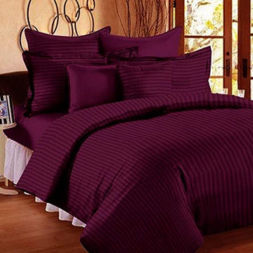 300 TC 100% Cotton Satin Stripe Single Bed Sheet - Premium Hotel Bedsheet and 2 Pillow Covers Set for Hotels, Guest House & B&B (108"X108"