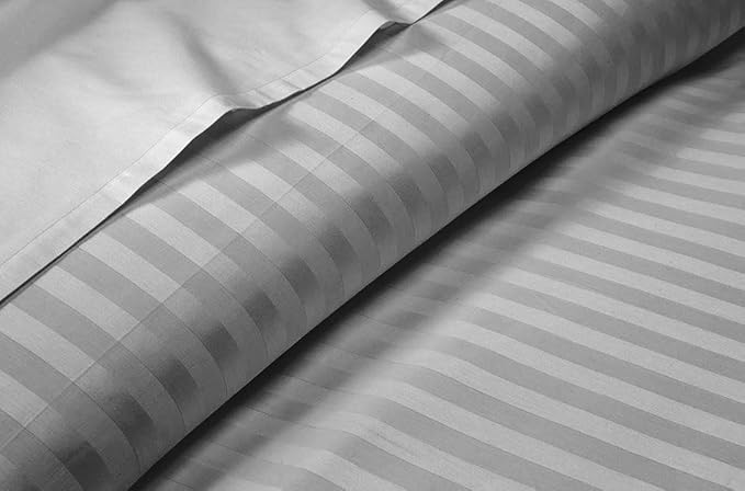 WOKO COTTON 400TC  Striped Bed Sheet – 300 TC Cotton Feel – Super King (108"x108") – Silver – with 2 Pillow Covers | Ideal for Hostels, PGs, Hotels & Guest Houses
