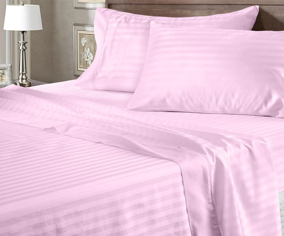 WSOKO Cotton Premium Satin Stripe King Size Bedsheet 108 × 108 Inches with 2 Pillow Covers | 100% Cotton | Hotel Quality | Ultra Soft & Breathable | Pink