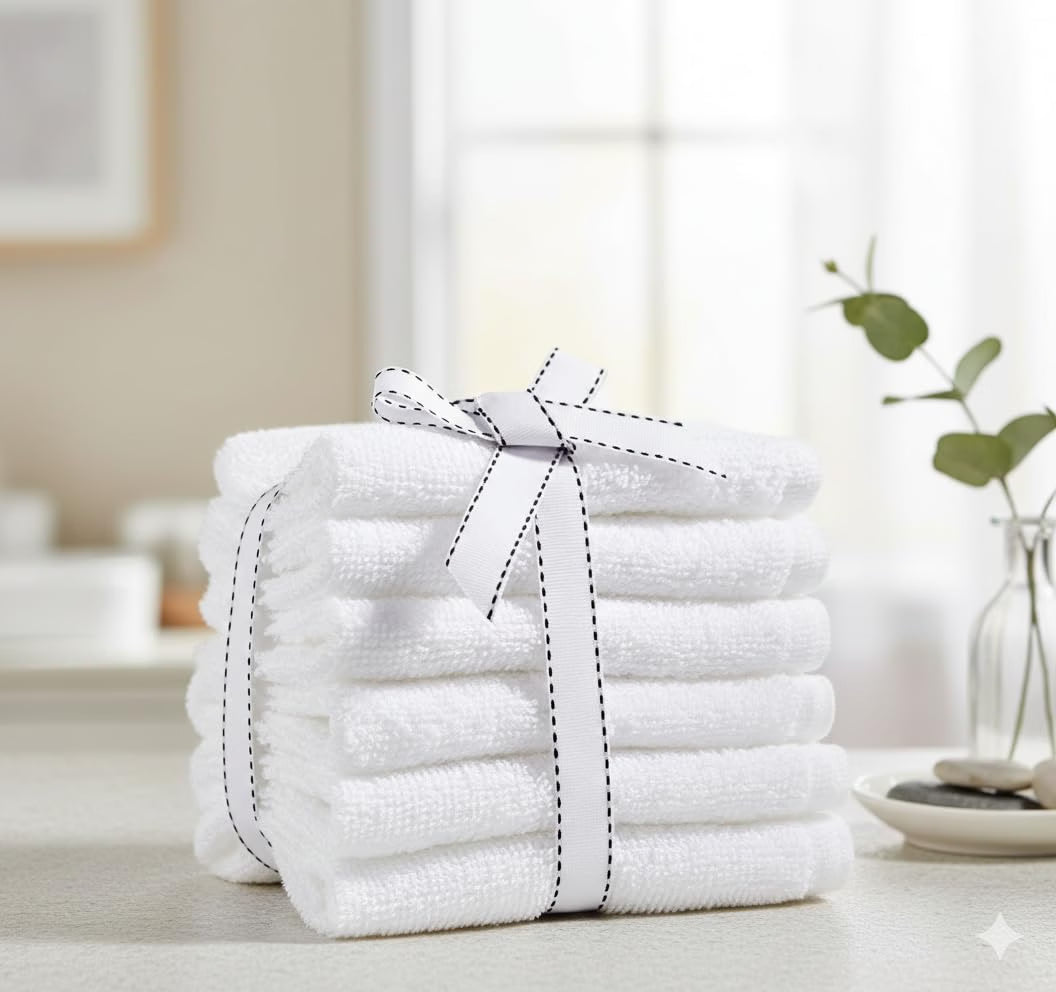 WSOKO 600 GSM Pure Cotton Face Towel Set | 12×12 Inch | 6 Pieces | Soft & Absorbent | Approx. 150g