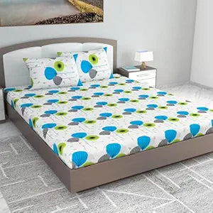 WSOKO 100% Cotton 400TC Bedsheet for Double Bed King Size Bedsheet with 2 Pillow Covers[108X108 (Size:275 X 275 cm, Green, Floral)