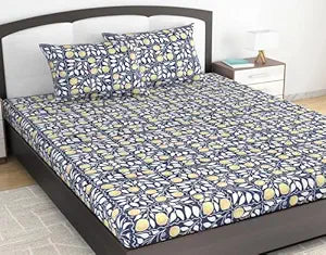 WSOKO 100% Cotton 400TC Bedsheet for Double Bed King Size Bedsheet with 2 Pillow Covers[108X108 (Size:275 X 275 cm, Green, Floral)