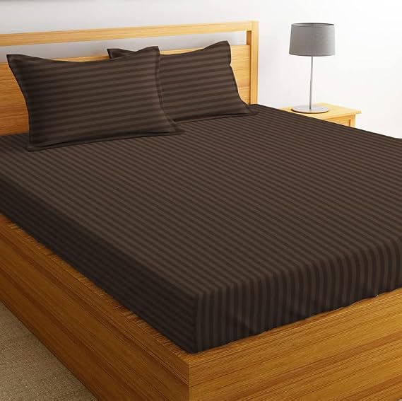 WSOKO COTTON Premium Cotton Stripe King Size Bedsheet | 108 x 108 Inches | 1 Bedsheet with 2 Pillow Covers | Hotel Quality | Soft & Breathable