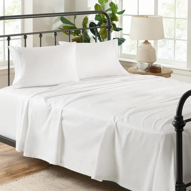 WSOKO Flat Bed Sheet with 2 Pillow Covers 600 Thread Count 100% Egyptian Cotton Bedsheet Super King Size White Comfortable & Durable Sheet