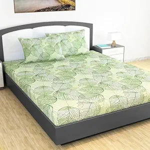 WSOKO 100% Cotton 400TC Bedsheet for Double Bed King Size Bedsheet with 2 Pillow Covers[108X108 (Size:275 X 275 cm, Green, Floral)