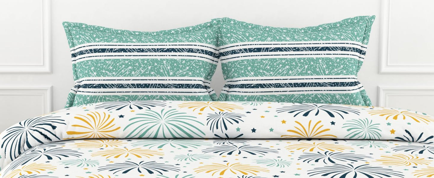 WSOKO 100% Cotton 400 TC Premium Super King Size Bedsheet for Double Bed (108 x 108 Inch) with 2 Pillow Covers Set (17 x 27 Inch) Designer Printed Bedsheet