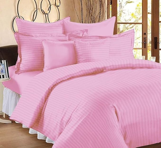 WSOKO COTTON 400 TC Striped Bed Sheet – 300 TC Cotton Feel – King (100"x108") – Steel Grey – with 2 Pillow Covers | Ideal for Hostels, PGs, Hotels & Guest Houses