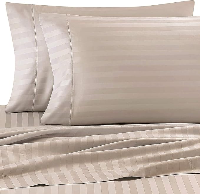 WSOKO Cotton Satin Platinum Superior Elegant Solid Striped Double Bedsheet with 2 Pillow Covers-for Home/Hotels/Bedroom/Living Room/Guest House/Size-90X100 Inches,| H603 | 400 TC