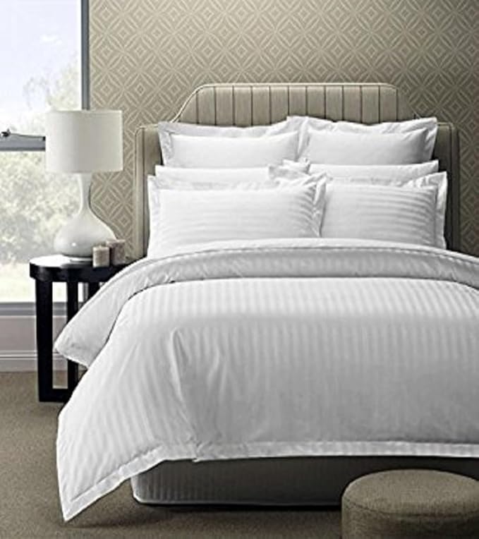 WSOKO COTTON 300 TC 100% Cotton Satin Stripes King Bed Sheet - Premium Hotel Bedsheet + 2 Pillow Covers Set for Hotels, Guest House & B&B (White,108x108 inch)