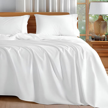 WSOKO Plain White Cotton Bedsheet | Queen/Double Bed | 90 x 100 Inch | Hotel Quality | 3-Piece Set